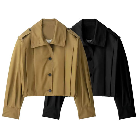 High collar pleated coat